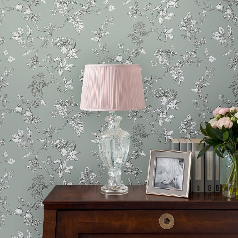 Elderwood Botanical Wallpaper 113345 by Laura Ashley in Duck Egg Green